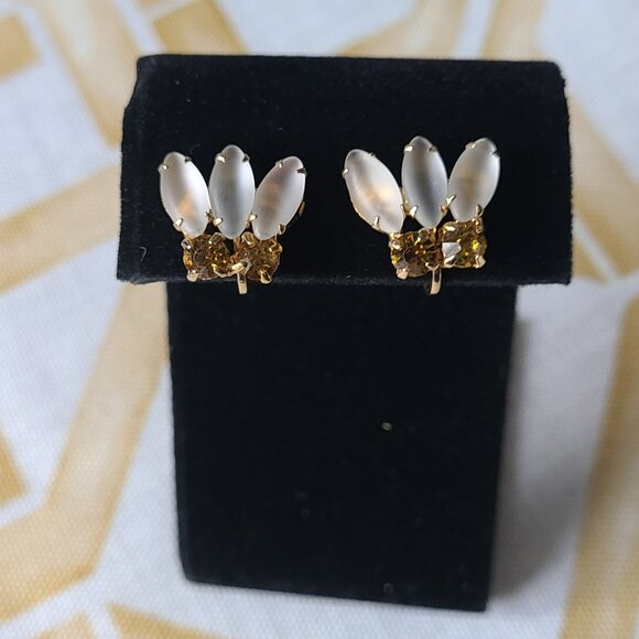 Amber Rhinestone Screwback Earrings-Vintage - Picture 2 of 5